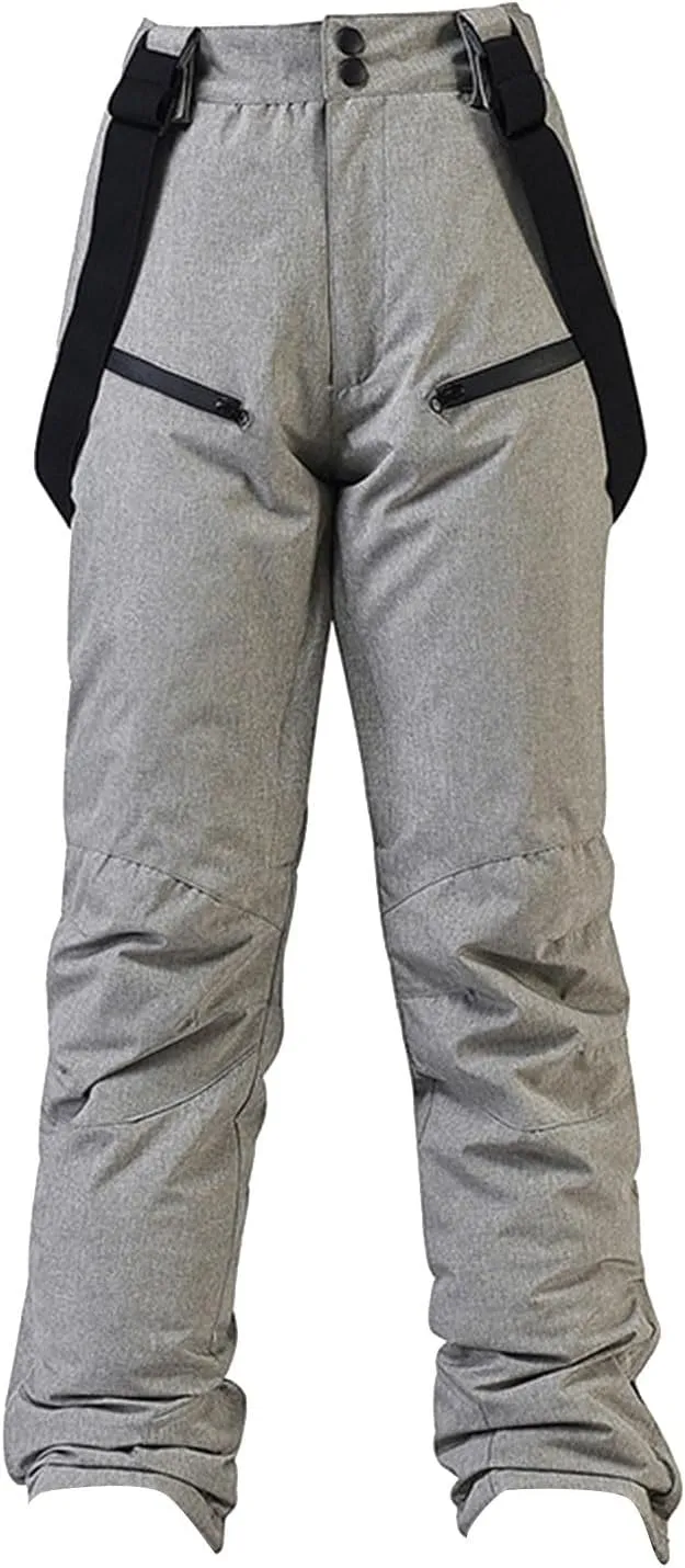 Women's Insulated Snow Pants Winter Solid Warm Ski Pant Outdoor Waterproof Snowboard Bibs with Detachable Suspender