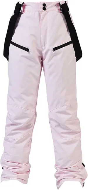 Women's Insulated Snow Pants Winter Solid Warm Ski Pant Outdoor Waterproof Snowboard Bibs with Detachable Suspender