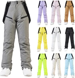 Women's Insulated Snow Pants Winter Solid Warm Ski Pant Outdoor Waterproof Snowboard Bibs with Detachable Suspender