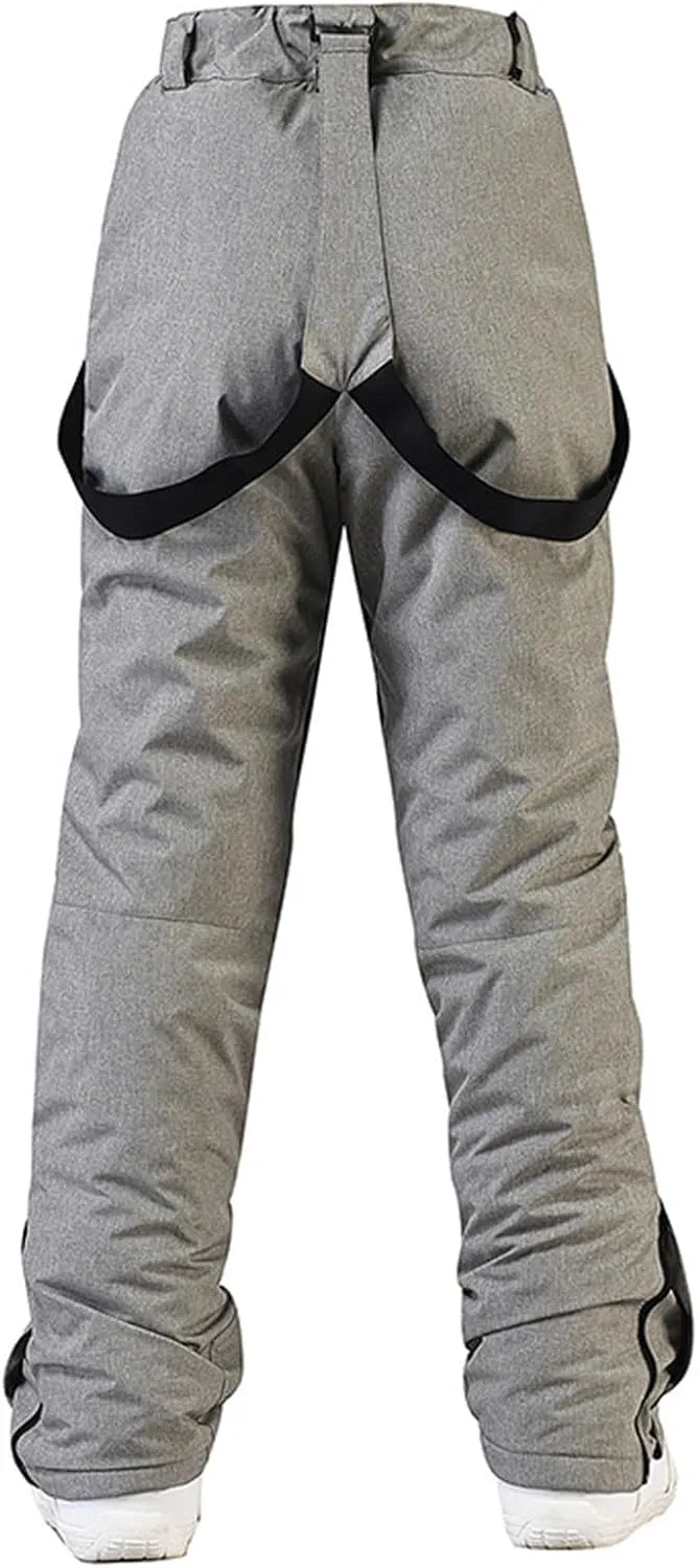 Women's Insulated Snow Pants Winter Solid Warm Ski Pant Outdoor Waterproof Snowboard Bibs with Detachable Suspender