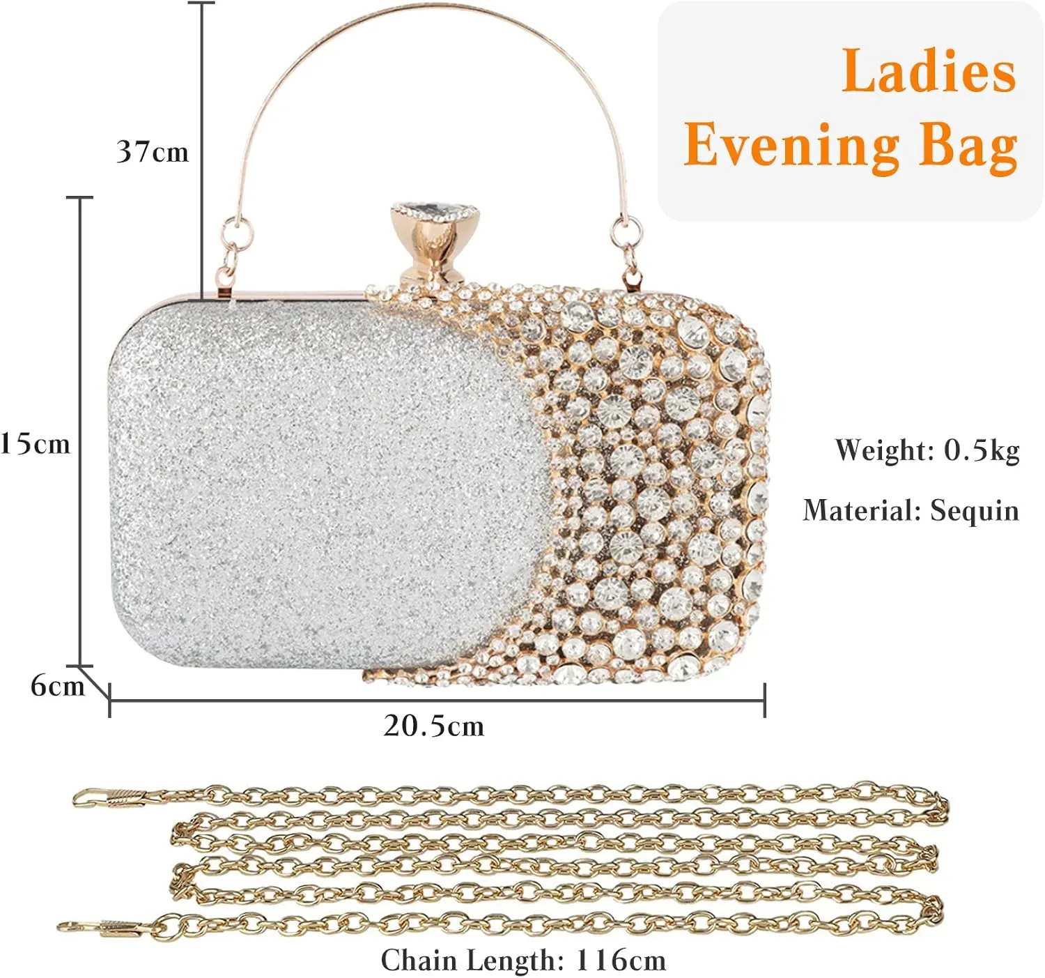 Womens Rhinestone Evening Bag Crystal Clutch Bag Sparkly Sequin Glitter Handbag Banquet Bag Bridal Wedding Purse