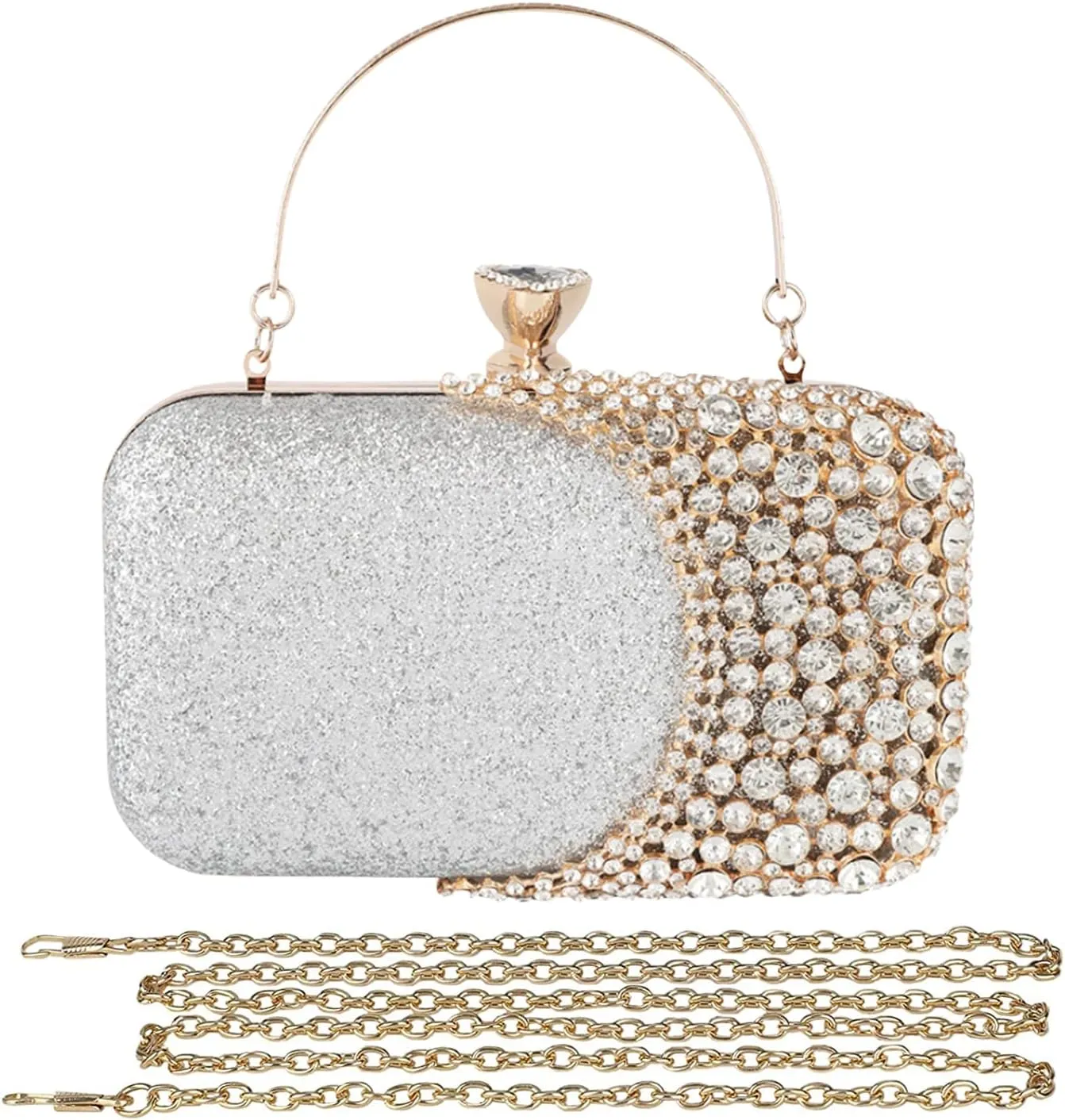 Womens Rhinestone Evening Bag Crystal Clutch Bag Sparkly Sequin Glitter Handbag Banquet Bag Bridal Wedding Purse