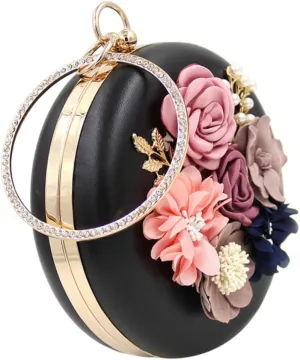 Women's Satin Flower Evening Bag Pearl Beaded Clutch for Wedding Prom Cocktail