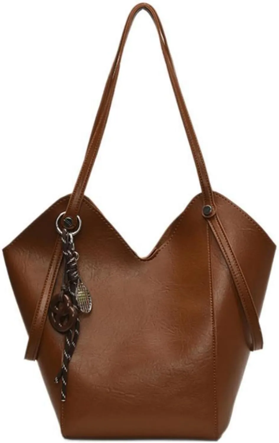 Women's shoulder bag Women's Tote Bag Brown PU Leather Bucket Handbag Stylish Spacious for Daily Use is a Great Gift for Women, Mom, Teachers, Friends, Bridesmaids