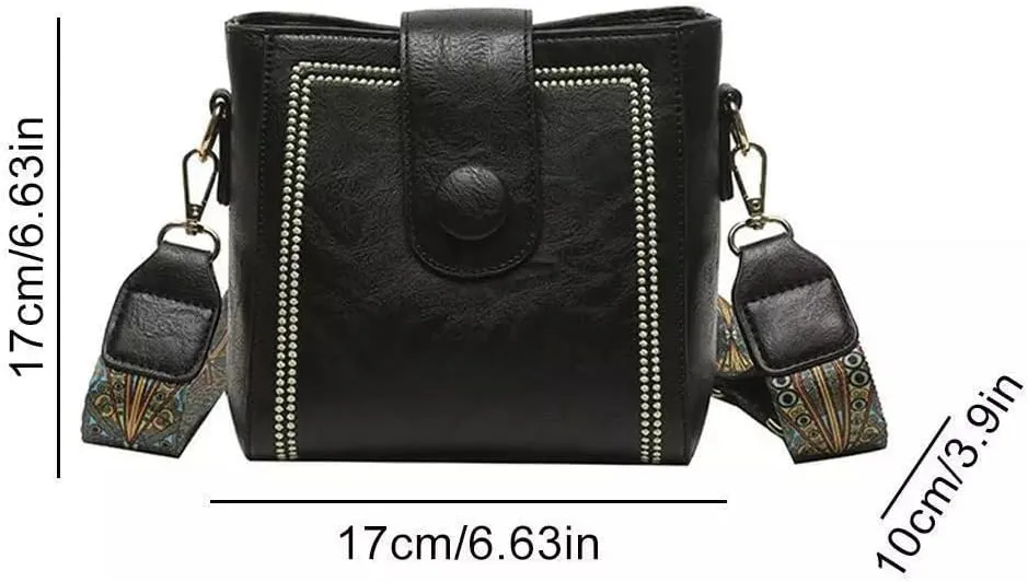 Women's Vintage Bunny Charm Bucket Bag,Trendy Leather Crossbody Bags with Adjustable Wide Shoulder Strap,Spacious Tote Purse