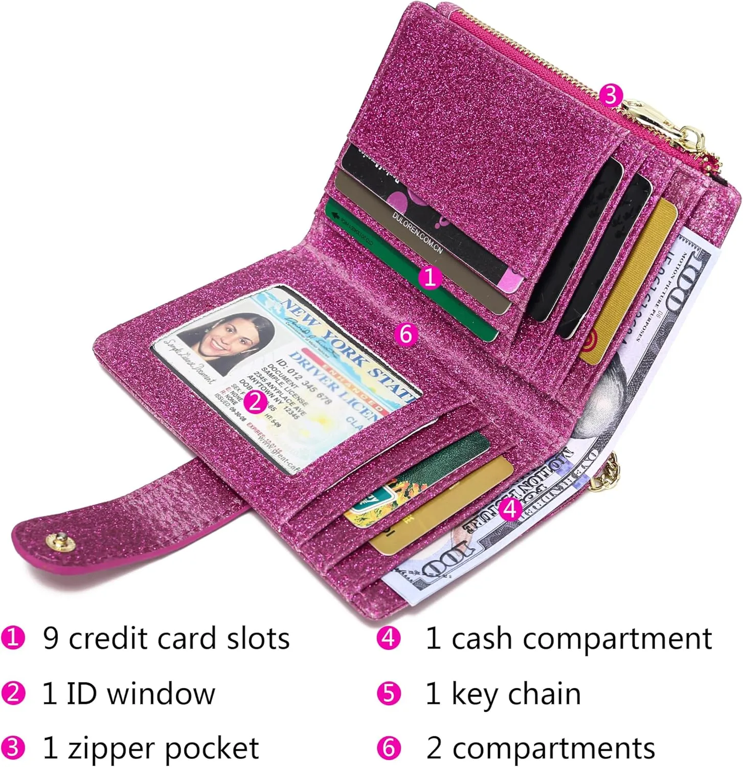Womens Wallets RFID Small Compact Bifold Leather Card Holder Zip Pocket