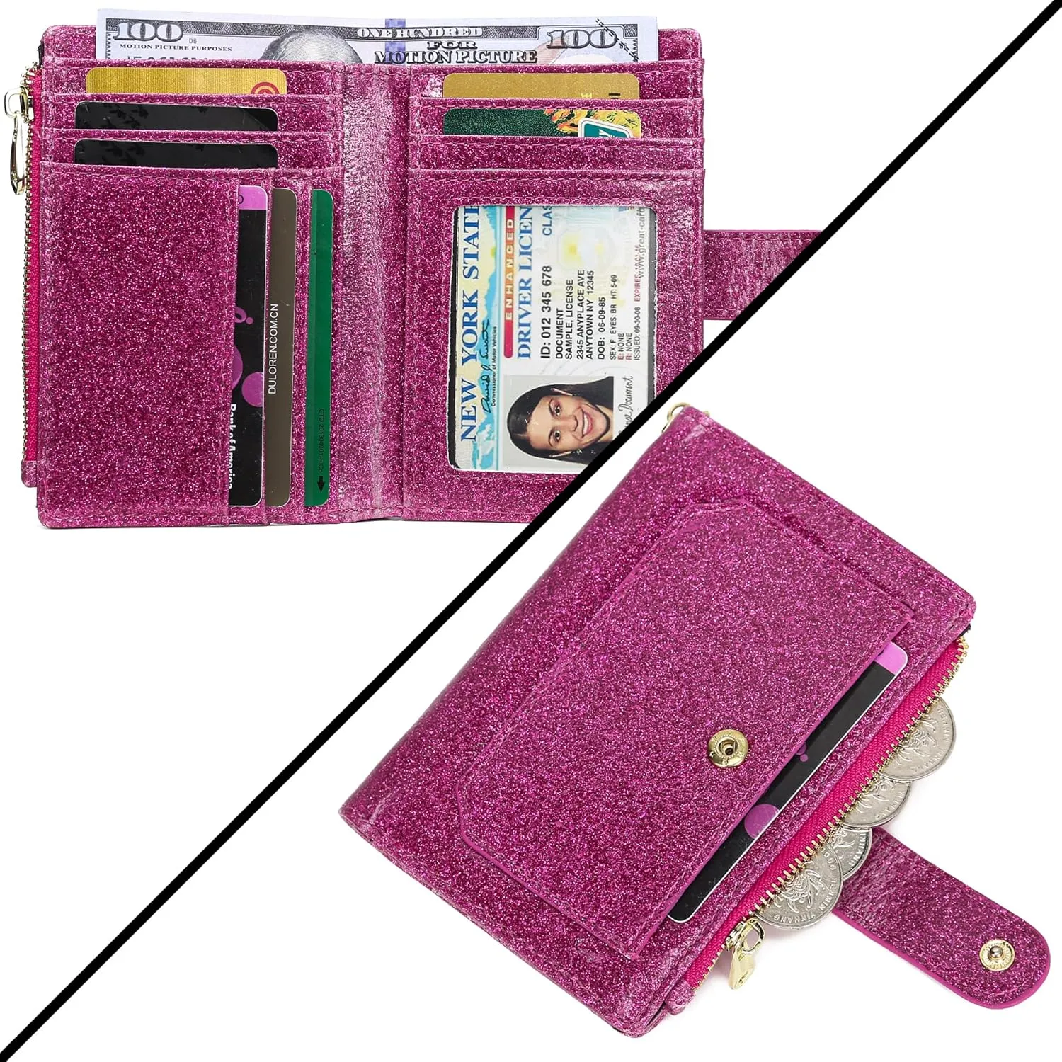 Womens Wallets RFID Small Compact Bifold Leather Card Holder Zip Pocket