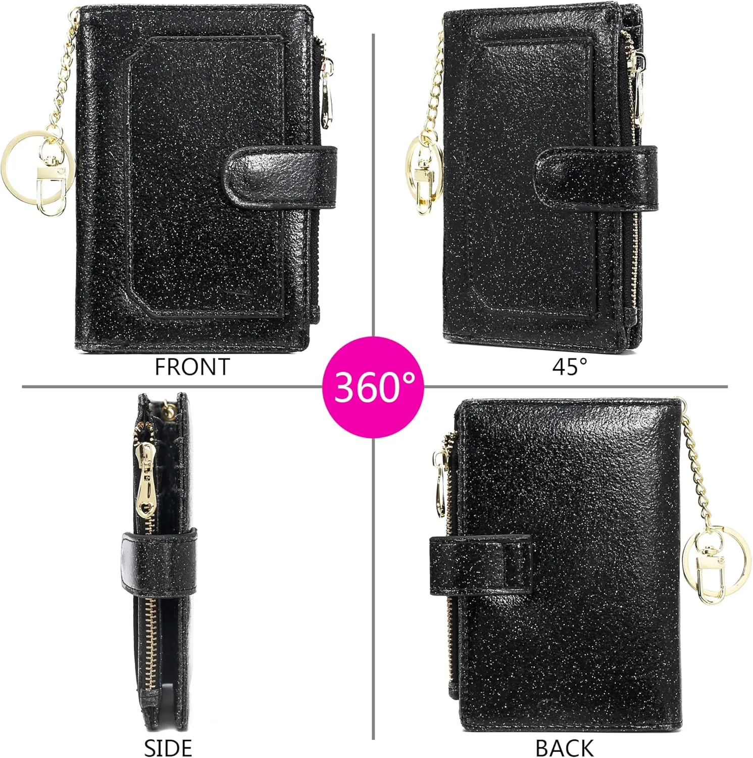Womens Wallets RFID Small Compact Bifold Leather Card Holder Zip Pocket