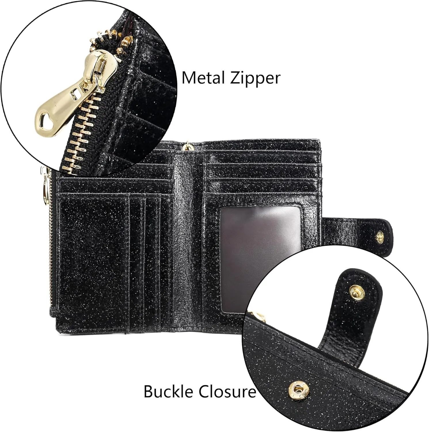 Womens Wallets RFID Small Compact Bifold Leather Card Holder Zip Pocket