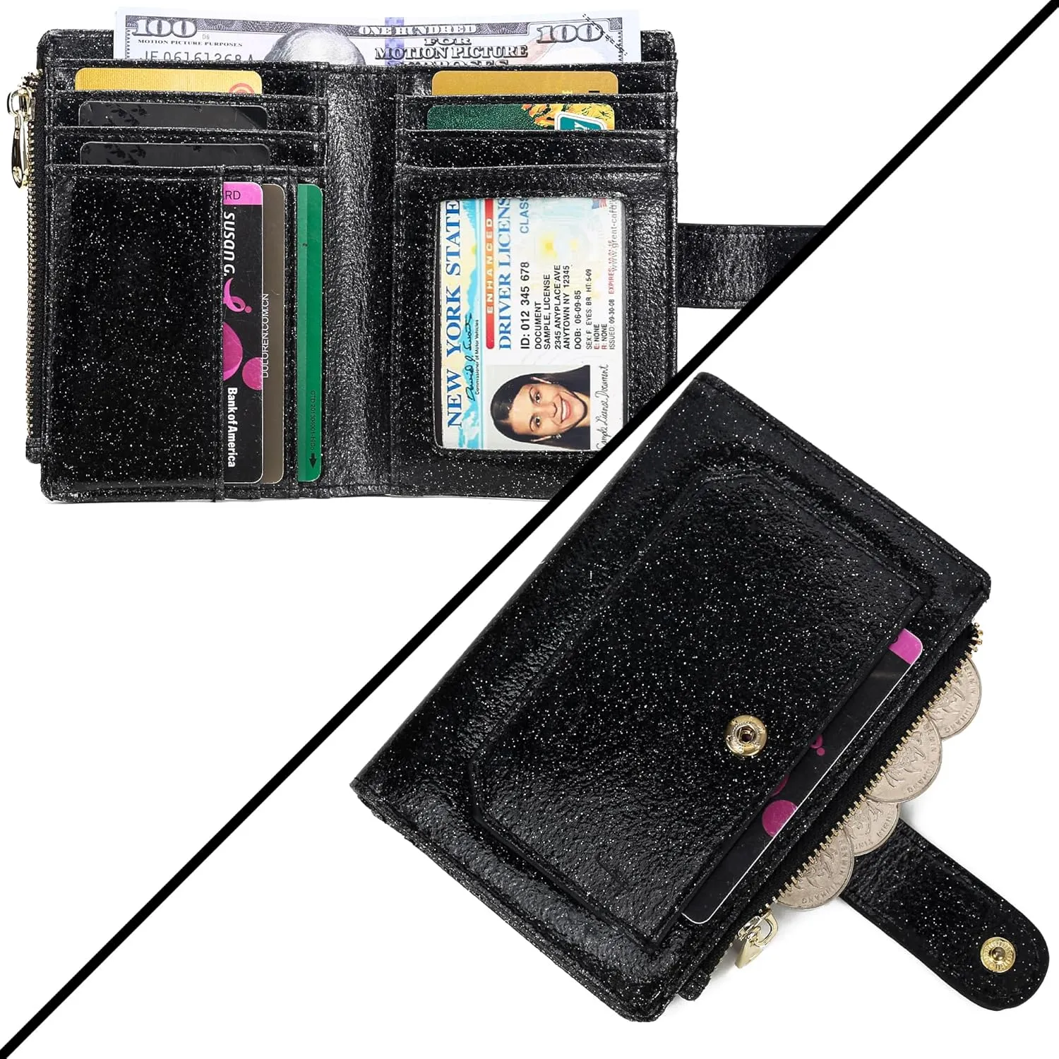 Womens Wallets RFID Small Compact Bifold Leather Card Holder Zip Pocket