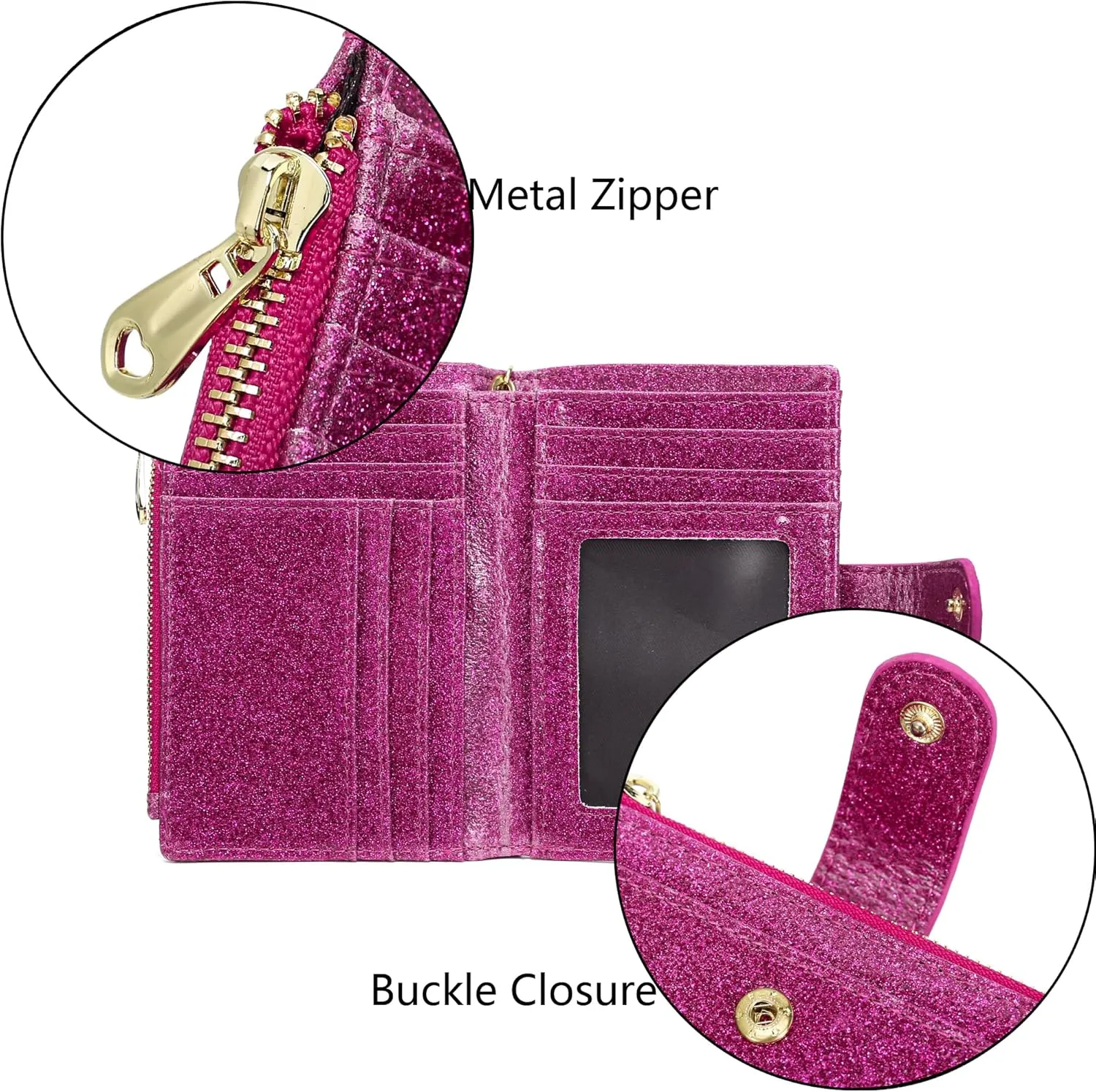 Womens Wallets RFID Small Compact Bifold Leather Card Holder Zip Pocket