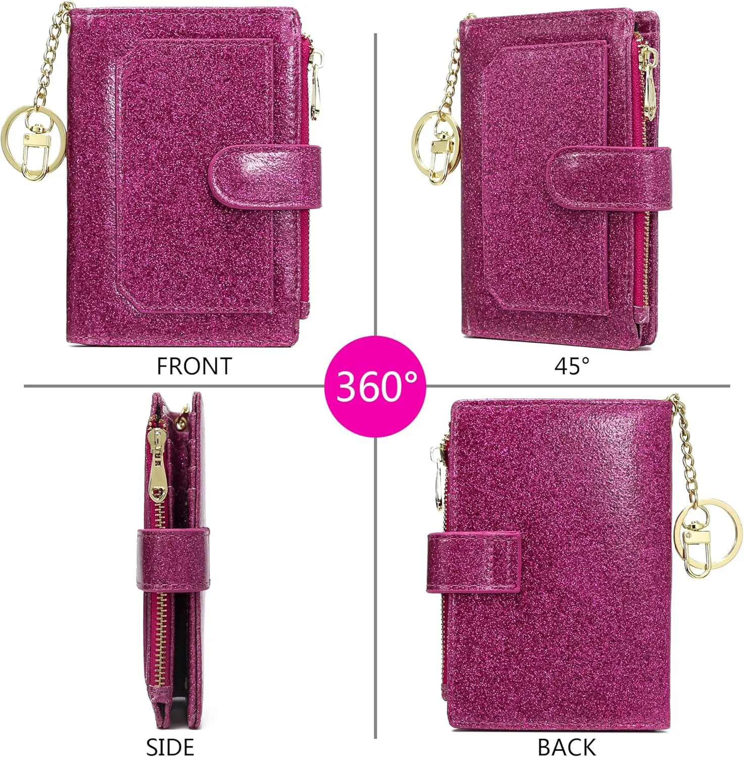 Womens Wallets RFID Small Compact Bifold Leather Card Holder Zip Pocket