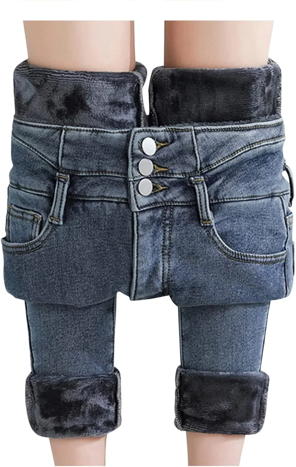 Womens Winter Jeans Thick Sherpa High Waisted Skinny Denim Pants Fleece Lined Slim Stretch Warm Jeggings with Pockets