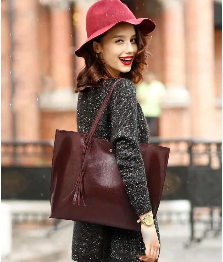 Work Handbag with Tassel Womens Tote Roomy Shoulder Purse Retro Commuter