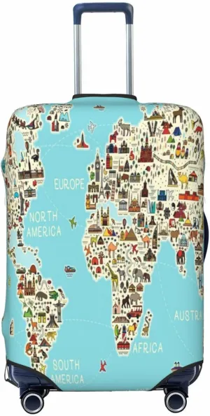 World Travel Line Icons Map Luggage Cover,Washable Suitcase Covers Fashion Luggage Covers,Anti-Scratch Suitcase Protector Cover