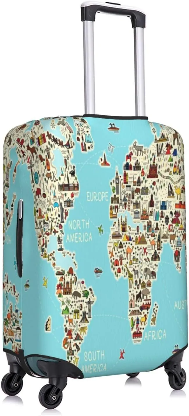 World Travel Line Icons Map Luggage Cover,Washable Suitcase Covers Fashion Luggage Covers,Anti-Scratch Suitcase Protector Cover