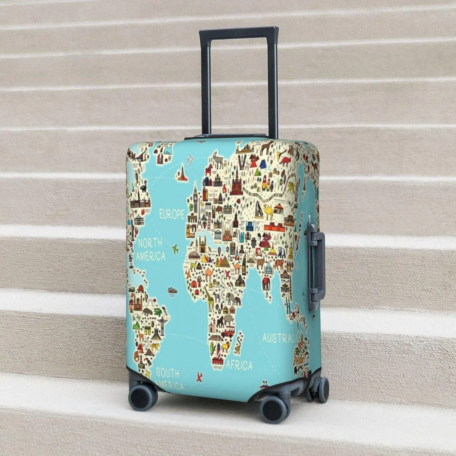 World Travel Line Icons Map Luggage Cover,Washable Suitcase Covers Fashion Luggage Covers,Anti-Scratch Suitcase Protector Cover