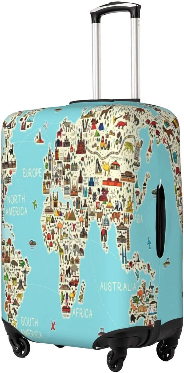 World Travel Line Icons Map Luggage Cover,Washable Suitcase Covers Fashion Luggage Covers,Anti-Scratch Suitcase Protector Cover