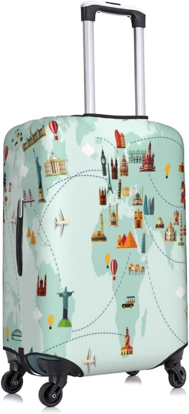 World Travel Map Luggage Cover,Washable Suitcase Covers Fashion Luggage Covers,Anti-Scratch Suitcase Protector Cover