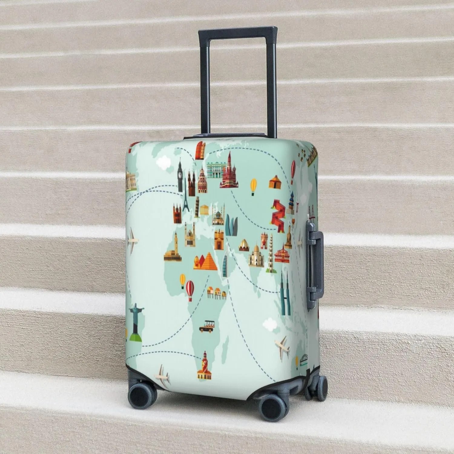 World Travel Map Luggage Cover,Washable Suitcase Covers Fashion Luggage Covers,Anti-Scratch Suitcase Protector Cover