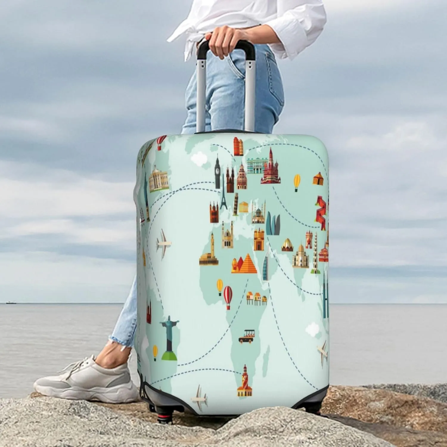 World Travel Map Luggage Cover,Washable Suitcase Covers Fashion Luggage Covers,Anti-Scratch Suitcase Protector Cover