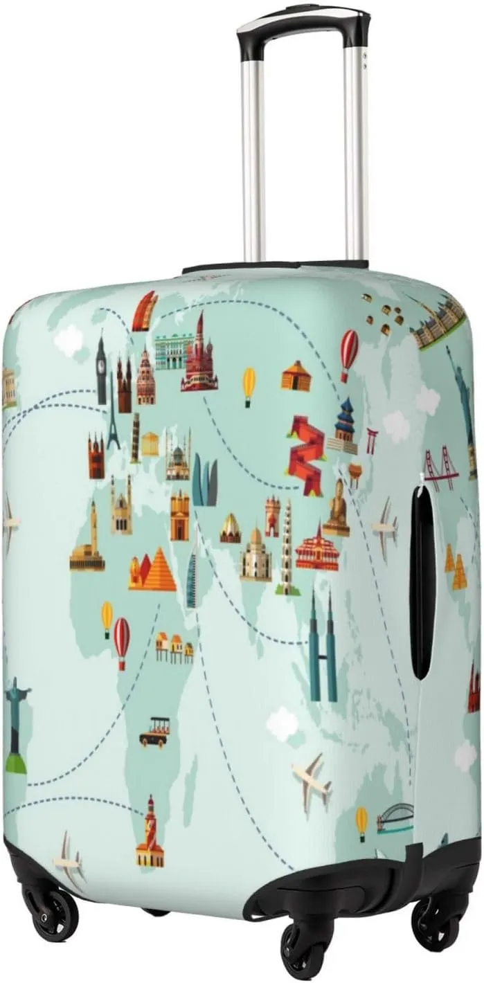 World Travel Map Luggage Cover,Washable Suitcase Covers Fashion Luggage Covers,Anti-Scratch Suitcase Protector Cover