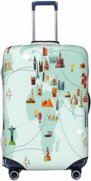 World Travel Map Luggage Cover,Washable Suitcase Covers Fashion Luggage Covers,Anti-Scratch Suitcase Protector Cover