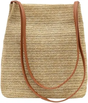 Woven bag,vacation handbags, Straw Bag Woven Summer Straw Bag Retro Versatile Shoulder Bag Portable Bucket Bag For Women Straw Bag Tote(Brown)