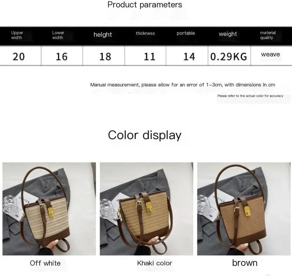 Woven bag,vacation handbags,Straw Bag Woven Straw Bag Women 2024 New Shoulder Bag Summer Versatile Portable Bucket Bag Straw Bag Tote(Beige)
