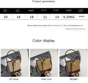 Woven bag,vacation handbags,Straw Bag Woven Straw Bag Women 2024 New Shoulder Bag Summer Versatile Portable Bucket Bag Straw Bag Tote(Beige)