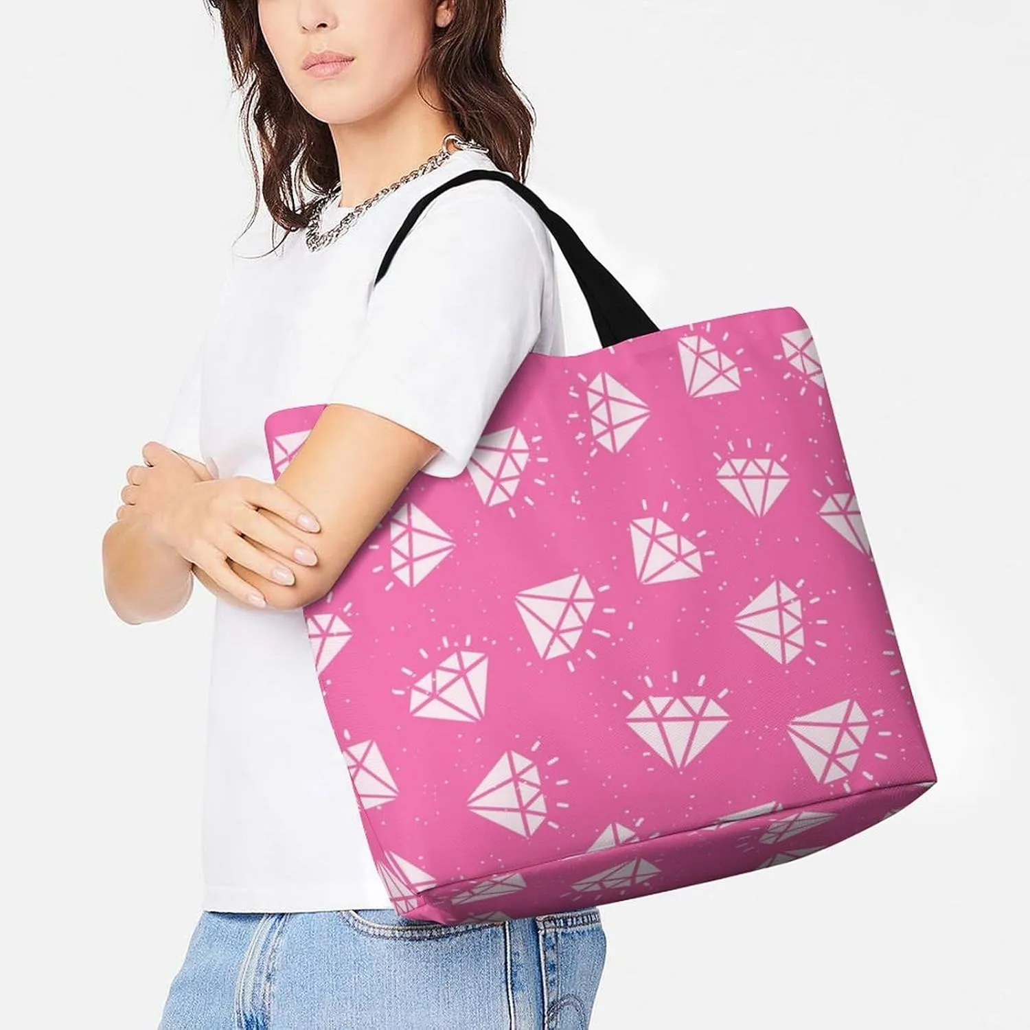 Wow-cool Women's Tote Bag Built-In Pockets Single Shoulder Tote Bag Interior Spacious Travel Shopping Bag