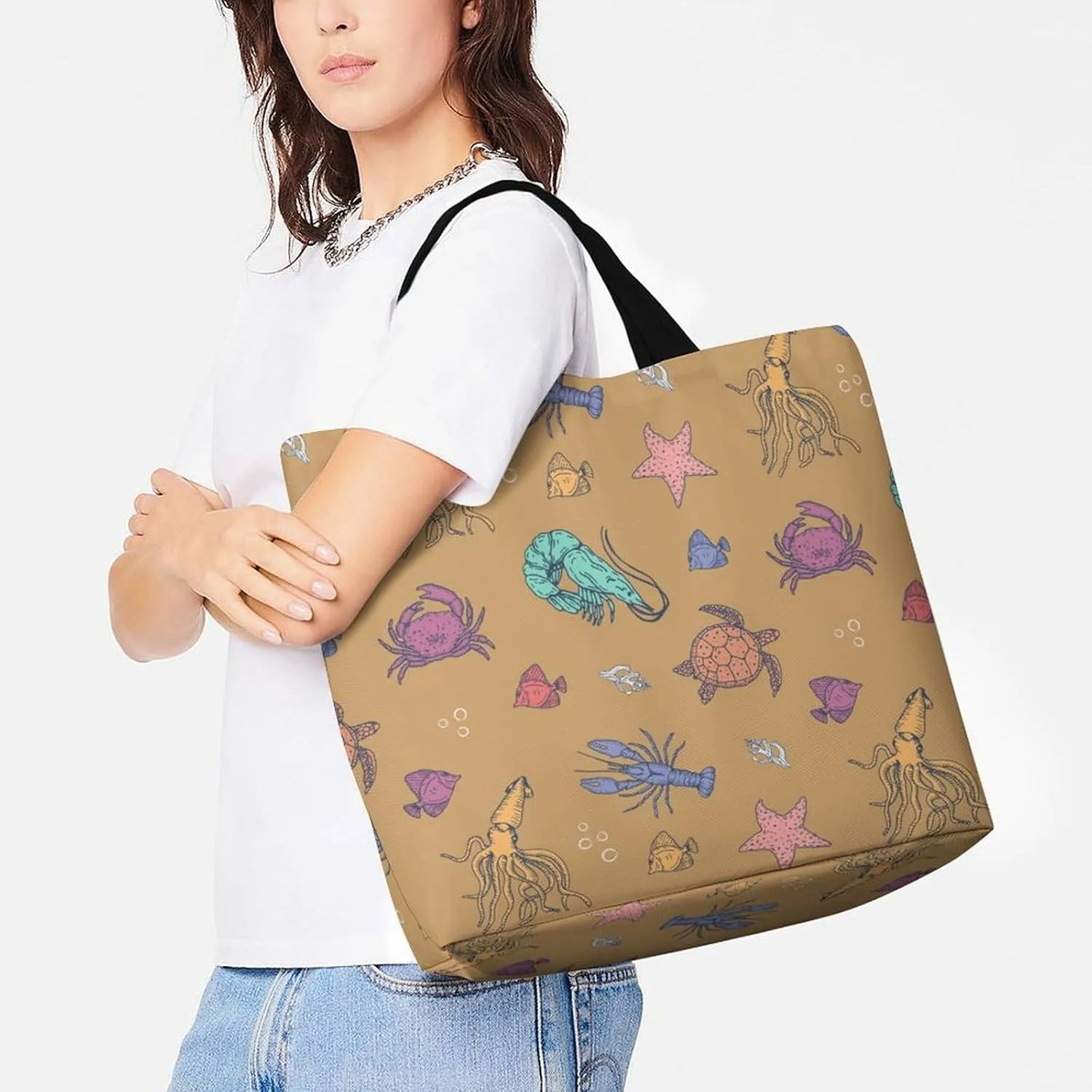 Wow-cool Women's Tote Bag Built-In Pockets Single Shoulder Tote Bag Interior Spacious Travel Shopping Bag