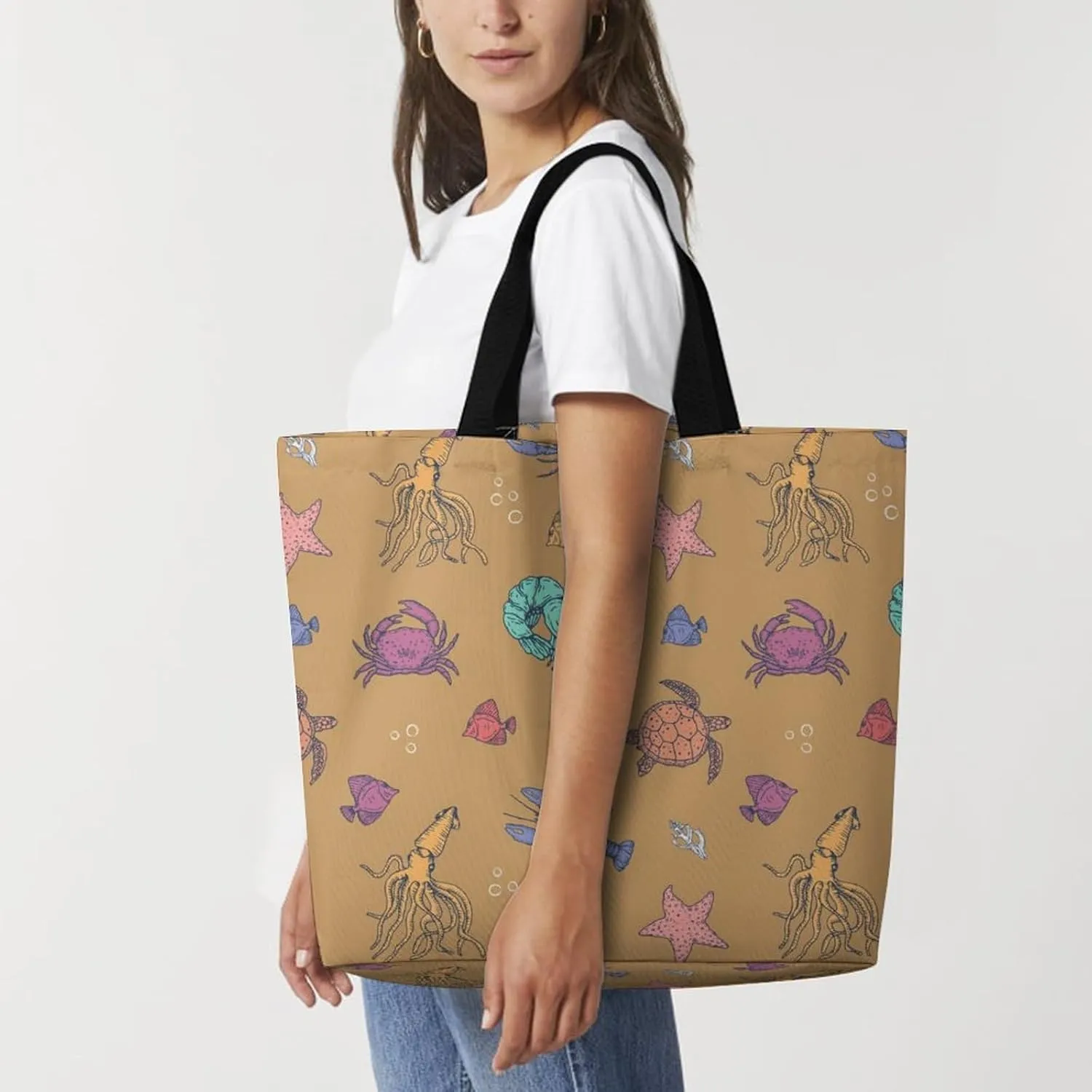 Wow-cool Women's Tote Bag Built-In Pockets Single Shoulder Tote Bag Interior Spacious Travel Shopping Bag