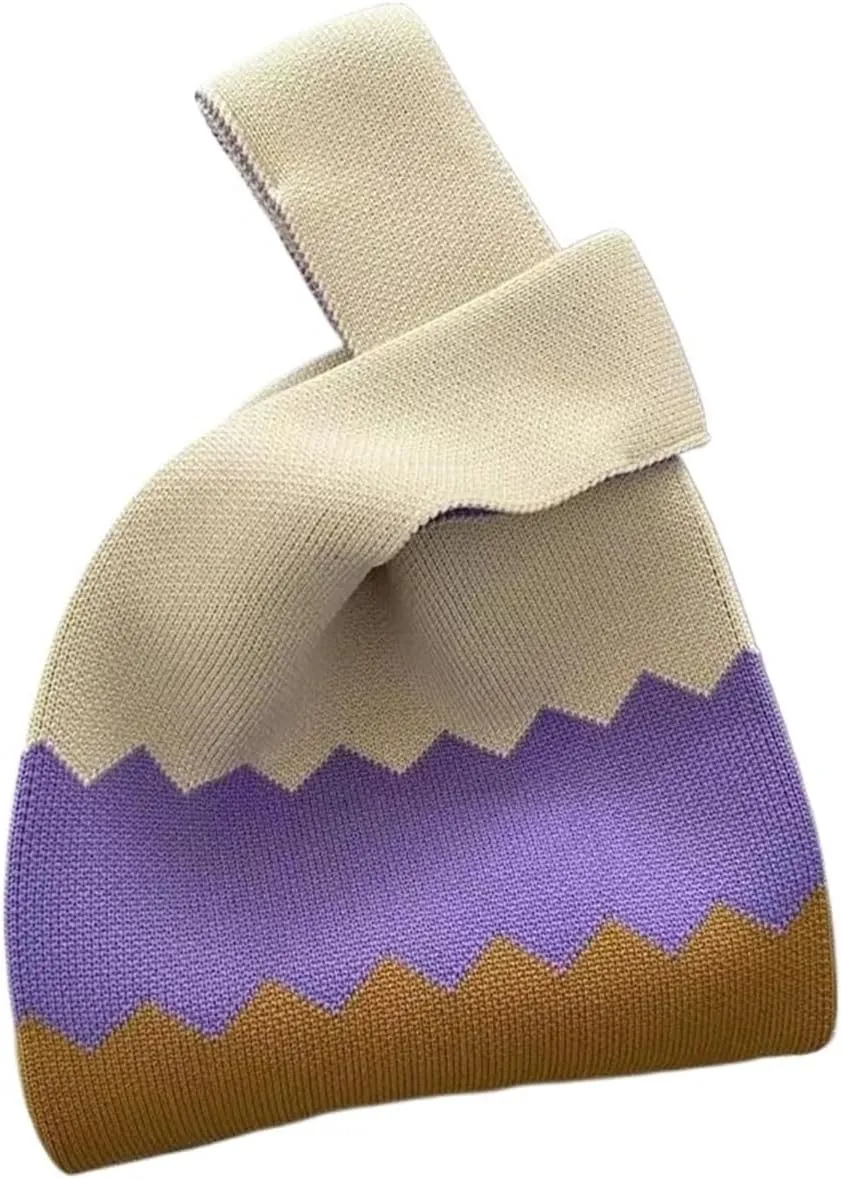 Wrist Knot Bag Handmade Knit Handbags Women Versatile Knot Wrist Bag Casual Small Tote Bag Girls Large Capacity Reusable Shopping Bags for Women(Color: 2)
