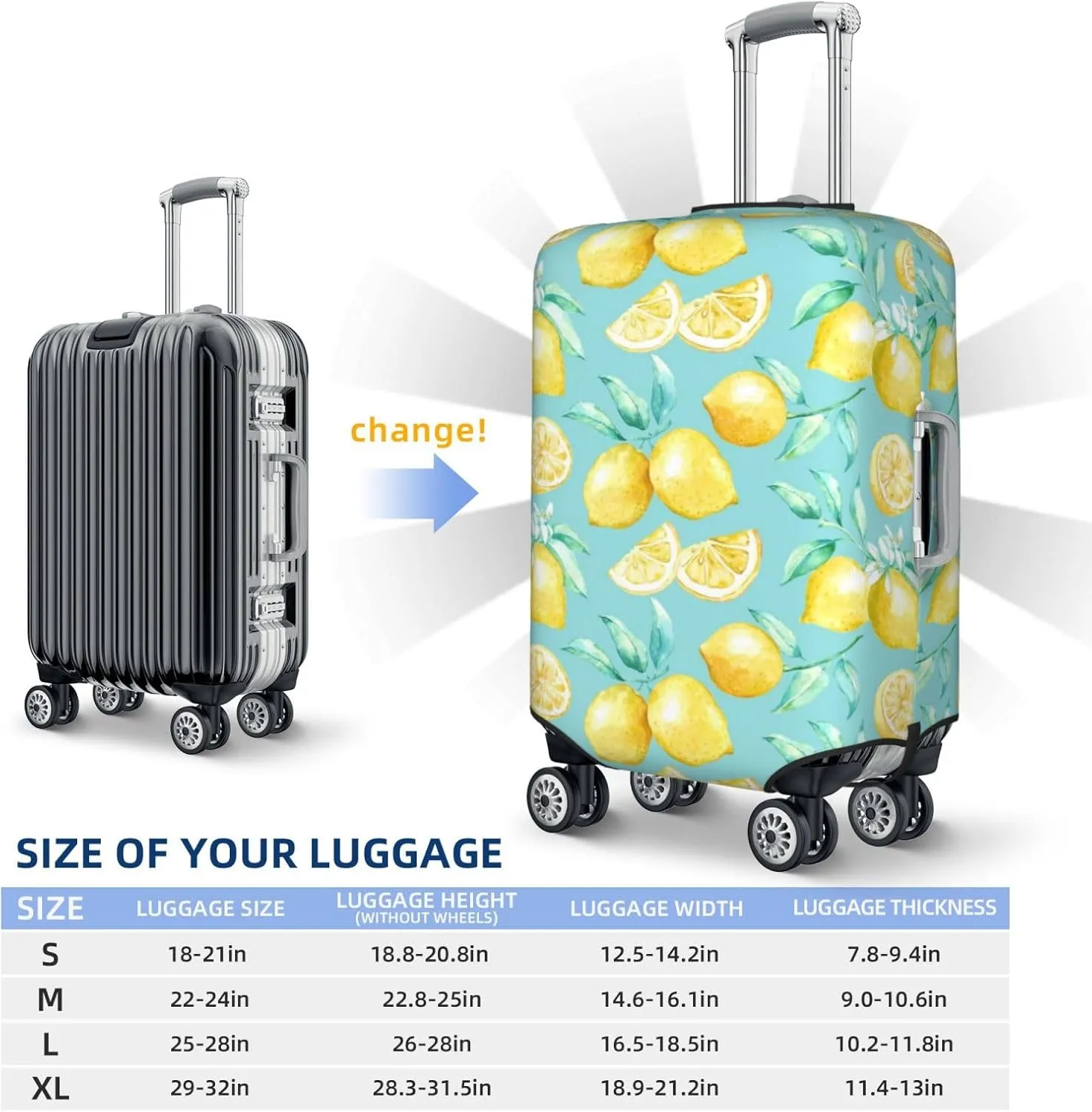 Yellow Lemon Luggage Cover,Washable Suitcase Covers Fashion Luggage Covers,Anti-Scratch Suitcase Protector Cover