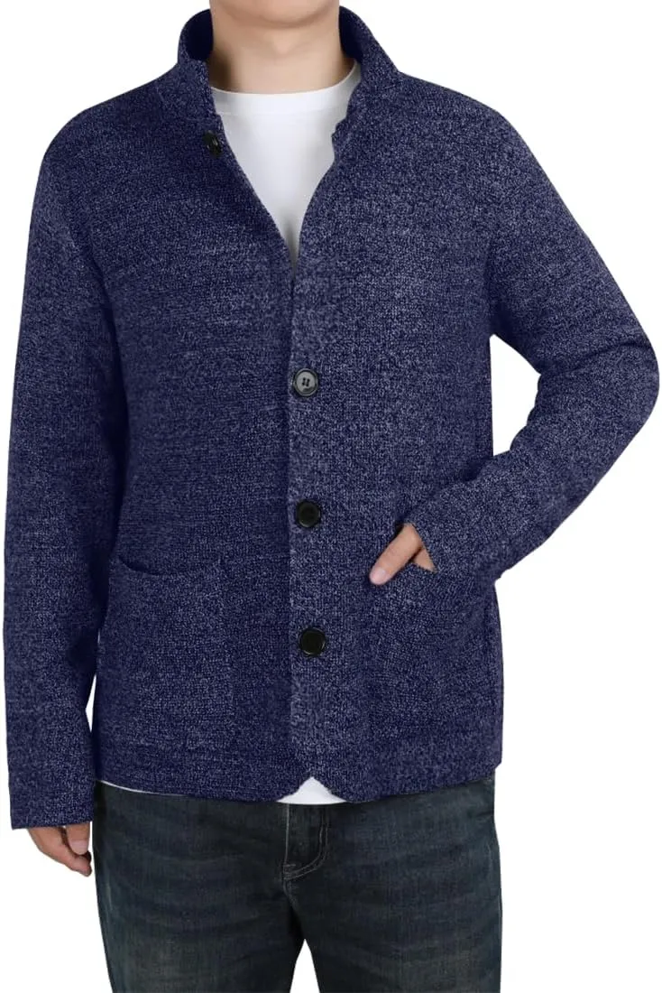 yoeasy Men's Blazer Collar Long Sleeve Button Knit Cardigan Casual Open Front Sweater with Pockets