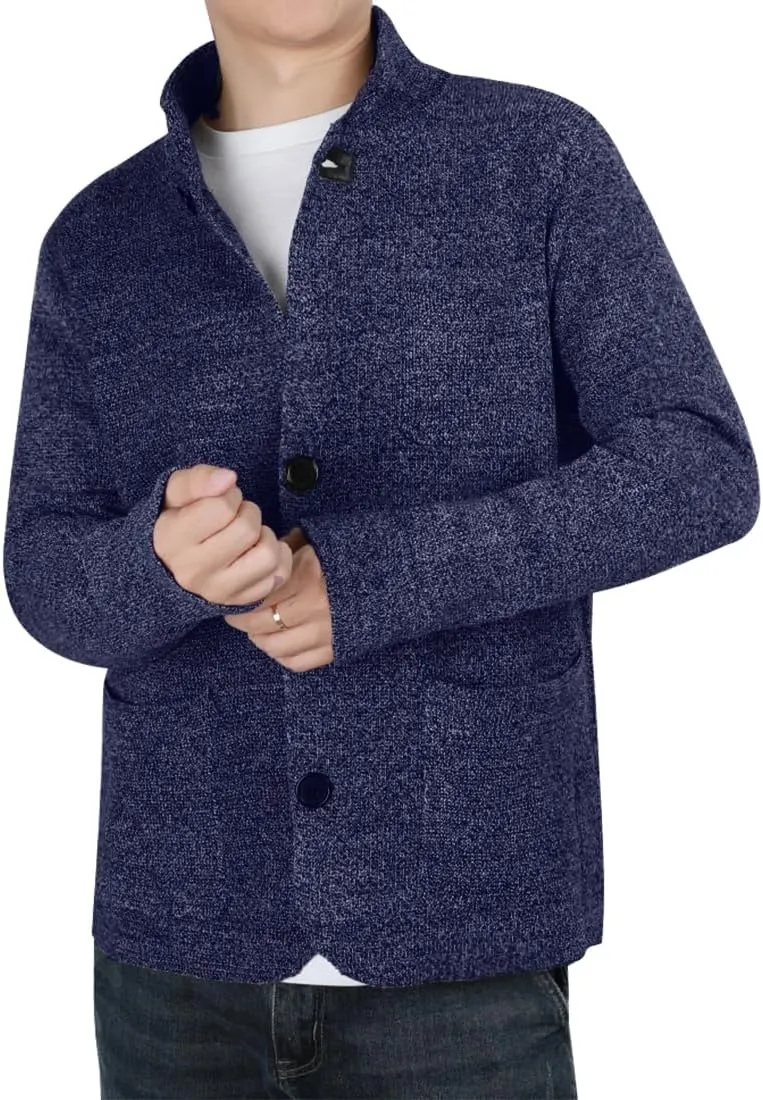 yoeasy Men's Blazer Collar Long Sleeve Button Knit Cardigan Casual Open Front Sweater with Pockets