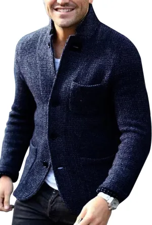 yoeasy Men's Blazer Collar Long Sleeve Button Knit Cardigan Casual Open Front Sweater with Pockets