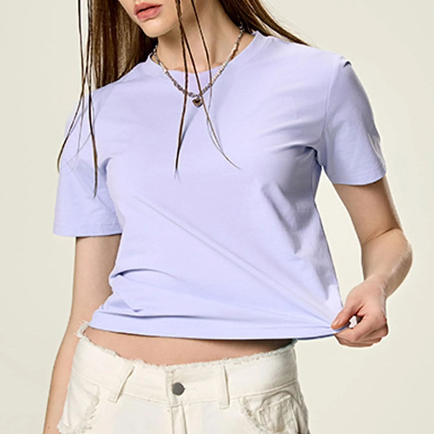 Yoolin Women's Slim Fit T-Shirt Moisture Wicking Quick Dry Round Neck Casual Summer Petite Sizing Pure Color Versatile Top