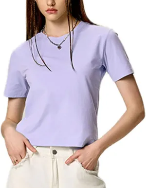 Yoolin Women's Slim Fit T-Shirt Moisture Wicking Quick Dry Round Neck Casual Summer Petite Sizing Pure Color Versatile Top