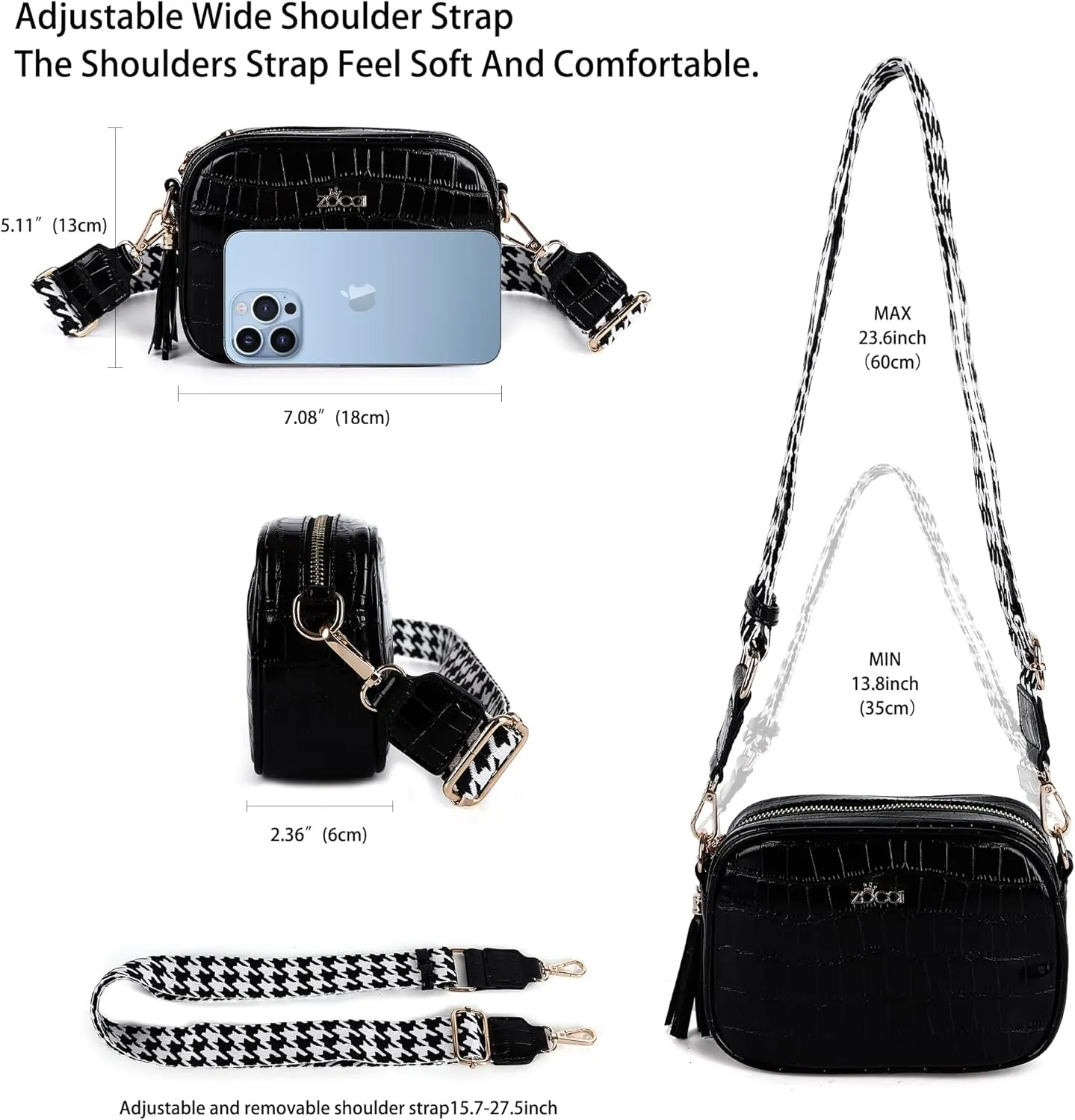 ZOCAI Camera Crossbody Shoulder Bags for Women Small Cluth Vegan Leather Handbag Purses with Adjustable Strap Lightweight